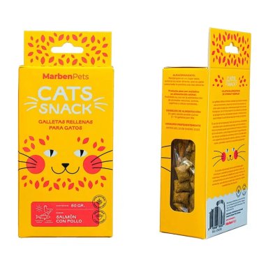 GALLETAS CATS SNACK RELLENAS SABOR SALMON Y POLLO GATO 80GR - 1