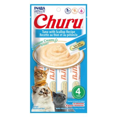 SNACK INABA CHURU GATO SABOR ATUN Y OSTION, 4 TUBOS - 1