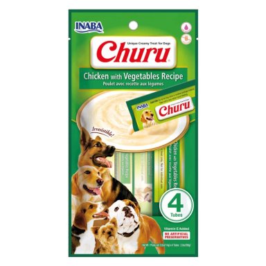 SNACK INABA CHURU PERRO SABOR POLLO Y VEGETALES, 4 TUBOS - 1