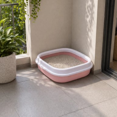 ARENERO PARA GATO CON BORDE + PALA GATOS 40 X 33CMS | ROSADO - 3