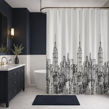 CORTINA DUCHA BAÑO CITY IMPERMEABLE CON IMANES 180X180CM - 1