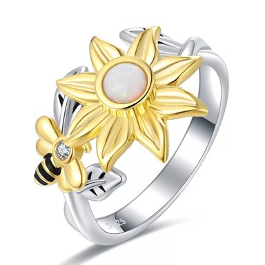 ANILLO VOUSEZ GIRASOL GIRATORIO ANTI ESTRES AJUSTABLE PLATA 925 - 1