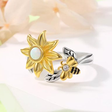ANILLO VOUSEZ GIRASOL GIRATORIO ANTI ESTRES AJUSTABLE PLATA 925 - 2