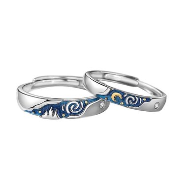 ANILLOS VOUSEZ PAREJA VAN GOGH AJUSTABLE PLATA 925 - 1