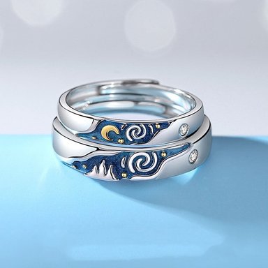 ANILLOS VOUSEZ PAREJA VAN GOGH AJUSTABLE PLATA 925 - 2