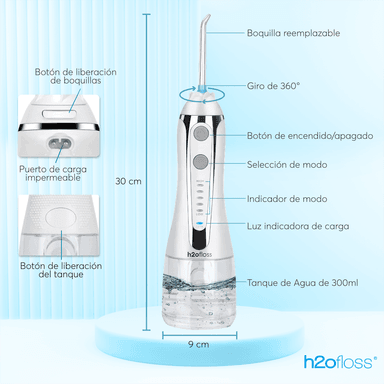 IRRIGADOR DENTAL LIMPIEZA BUCAL BLANCO H2OFLOSS PÓRTATIL LIMPIEZA BUCAL - 2