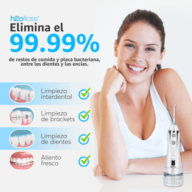 IRRIGADOR DENTAL LIMPIEZA BUCAL BLANCO H2OFLOSS PÓRTATIL LIMPIEZA BUCAL - 6