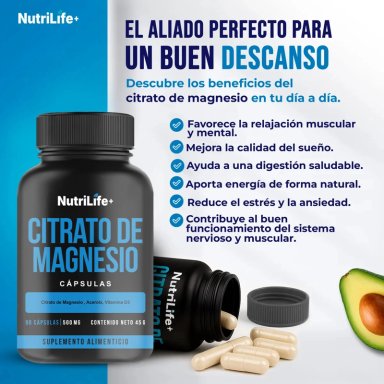 PACK 3 CITRATO DE MAGNESIO PURO 270 CAPSULAS NUTRILIFE+ SIN SABOR SUPLEMENTO - 4