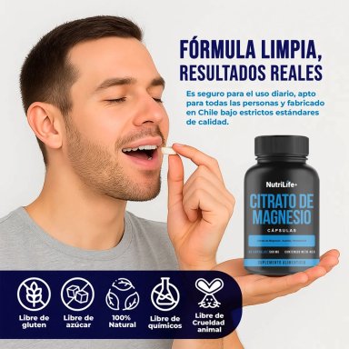 PACK 3 CITRATO DE MAGNESIO PURO 270 CAPSULAS NUTRILIFE+ SIN SABOR SUPLEMENTO - 7