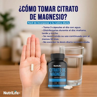 PACK 3 CITRATO DE MAGNESIO PURO 270 CAPSULAS NUTRILIFE+ SIN SABOR SUPLEMENTO - 9