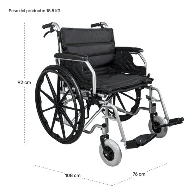 SILLA NANOFORT DE RUEDAS PARA OBESOS 150KG REFORZADA DOBLE SOPORTE - 5