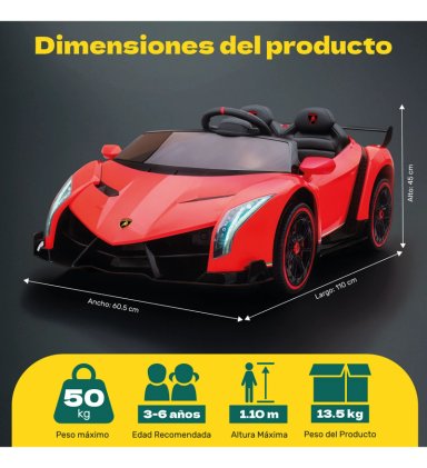 Auto Eléctrico Infantil Tipo Lamborghini 12V Control Remoto Luces Sonido MP3 Niños - 9