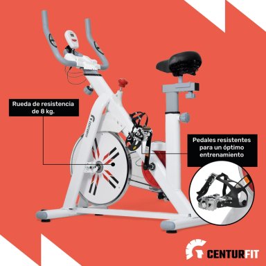 BICICLETA ESTATICA FIJA SPINNING 8KG EJERCICIO CARDIO BLANCO - 3