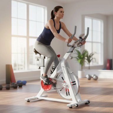 BICICLETA ESTATICA FIJA SPINNING 8KG EJERCICIO CARDIO BLANCO - 4