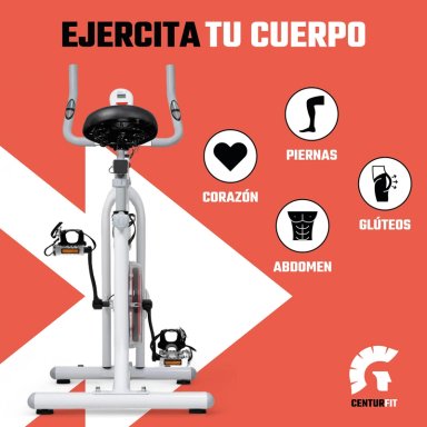 BICICLETA ESTATICA FIJA SPINNING 8KG EJERCICIO CARDIO BLANCO - 6