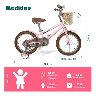 BICICLETA LITTLE MONKEY INFANTIL NIÑA RODADA 16 ROSA RUEDAS ENTRENAMIENTO TAMAÑO DEL CUADRO S - 8