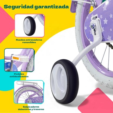 BICICLETA INFANTIL MORADA NIÑA RODADA 16 CON CANASTA COLOR MORADO TAMAÑO DEL CUADRO S - 2