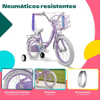 BICICLETA INFANTIL MORADA NIÑA RODADA 16 CON CANASTA COLOR MORADO TAMAÑO DEL CUADRO S - 3