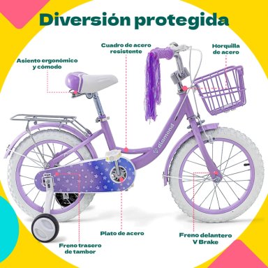 BICICLETA INFANTIL MORADA NIÑA RODADA 16 CON CANASTA COLOR MORADO TAMAÑO DEL CUADRO S - 5