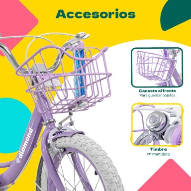 BICICLETA INFANTIL MORADA NIÑA RODADA 16 CON CANASTA COLOR MORADO TAMAÑO DEL CUADRO S - 7