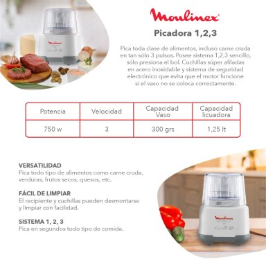 PICADORA 1,2,3 AD6011CL 1,25L 750 W MOULINEX - 4