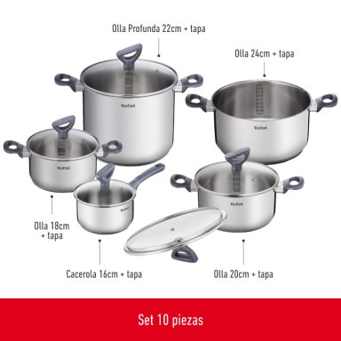 BATERIA DE COCINA ACERO INOXIDABLE DAILYCOOK 10 PIEZAS TEFAL - 3