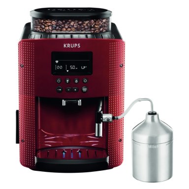 CAFETERA KRUPS SUPER AUTOMÁTICA ESPRESSO FULL AUTO DISPLAY ROJA + LECHERO - 1
