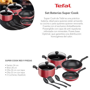 BATERIA DE COCINA ANTIADHERENTE SUPER COOK 9 PIEZAS TEFAL - 2