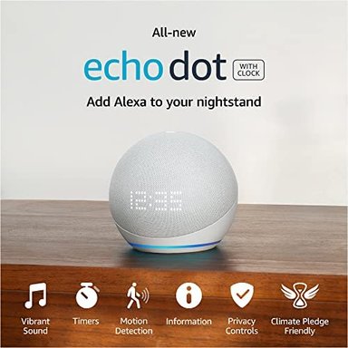 AMAZON ECHO DOT 5 PARLANTE INTELIGENTE Y RELOJ ALEXA BLANCO - 4