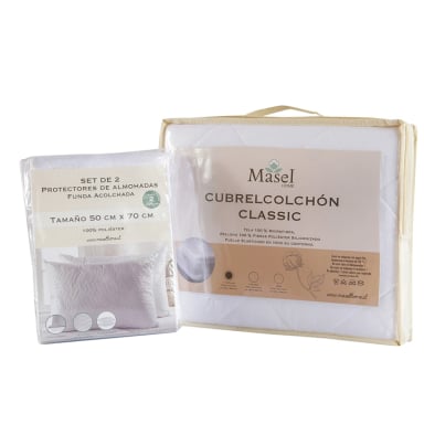 SET  CUBRECOLCHON MICROFIBRA  2PL  Y 2 FUNDAS  PROTECTORAS DE ALMOHADAS 50X70 - 1