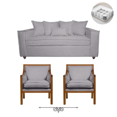 JUEGO DE LIVING DANTE 311 SOFA RESORTES Y SILLONES TIPO SITIAL COLOR GRIS CLARO - 1
