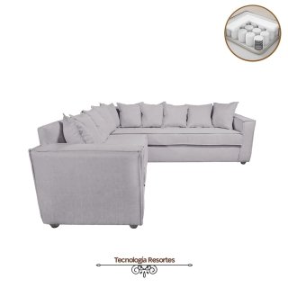 SOFA SECCIONAL CON RESORTES DANTE GRIS CLARO PARA LIVING FULL CONFORT - 1