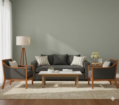 LIVING 311 BACO GRAFITO  SOFA 3 CUERPOS CON RESORTES FULL COMFORT + 2 SITIALES MADERA - 1