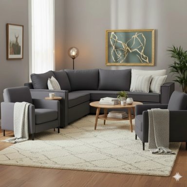 LIVING 311 MATILDA 311 GRAFITO SECCIONAL 6 CUERPOS RESORTES FULL COMFORT + 2 POLTRONAS - 2