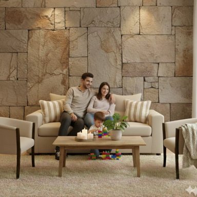 LIVING 311 KABUL BEIGE CLARO SOFA 3 CUERPOS + 2 SITIALES MADERA - 1