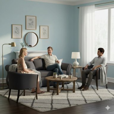 LIVING 311 FACUNDO MARENGO SOFA3 CUERPOS + 2 SITIALES DE MADERA TAPIZADOS - 1