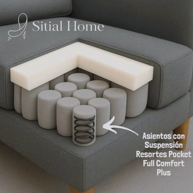 LIVING 311 SANTELMO GRIS CLARO SOFA 3 CUERPOS + 2 POLTRONAS CON RESORTES FULL COMFORT PLUS - 6