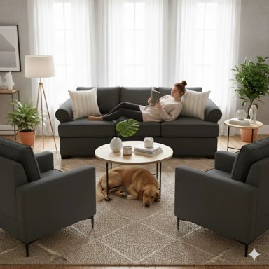 LIVING 311 SANTELMO GRAFITO SOFA 3 CUERPOS + 2 POLTRONAS CON RESORTES FULL COMFORT PLUS - 1