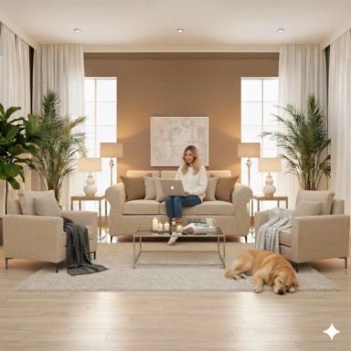 LIVING 311 SULLIVAN BEIGE CLARO SOFA 3 CUERPOS + 2 POLTRONAS RESORTE POCKET FULL CONFORT - 1