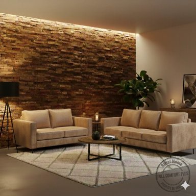 JUEGO LIVING 32 TENNESSE BEIGE CUERO SINTE TICO ENVEJECIDO CON ASIENTOS DE RESORTES POCKET - 1
