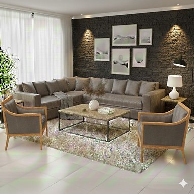 LIVING 311 BURTON GRIS EN CUERO SINTETICO ENVEJECIDO ,SECCIONAL RESORTES F COMFORT + 2 SITIALES - 1