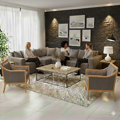 LIVING 311 BURTON GRIS EN CUERO SINTETICO ENVEJECIDO ,SECCIONAL RESORTES F COMFORT + 2 SITIALES - 2