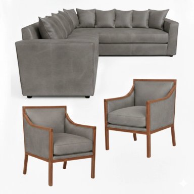 LIVING 311 BURTON GRIS EN CUERO SINTETICO ENVEJECIDO ,SECCIONAL RESORTES F COMFORT + 2 SITIALES - 3