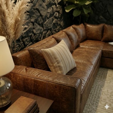 SOFA SECCIONAL BURTON CARAMELO DE CUERO SINTETICO ENVEJECIDO CON ASIENTOS DE RESORTES POCKET - 3
