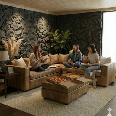 SOFA SECCIONAL BURTON BEIGE DE CUERO SINTETICO ENVEJECIDO CON ASIENTOS DE RESORTES POCKET - 2
