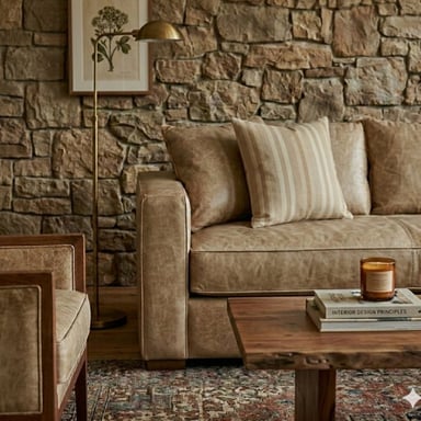 SOFA SECCIONAL BURTON BEIGE DE CUERO SINTETICO ENVEJECIDO CON ASIENTOS DE RESORTES POCKET - 3