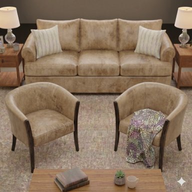 LIVING 311 OREGON  BEIGE CUERO SINTETICO ENVEJECIDO SOFA 3 CUERPOS RESORTES + 2 SITIALES DE MADERA - 2