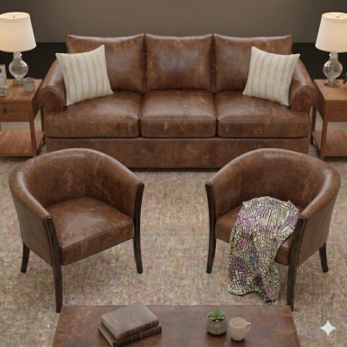 LIVING 311 OREGON CAFE CUERO SINTETICO ENVEJECIDO SOFA 3 CUERPOS RESORTES + 2 SITIALES DE MADERA - 2