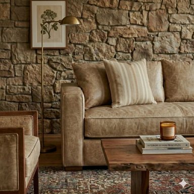 LIVING 311 BURTON  BEIGE EN CUERO SINTETICO ENVEJECIDO  ,SECCIONAL RESORTES F COMFORT + 2 SITIALES - 2