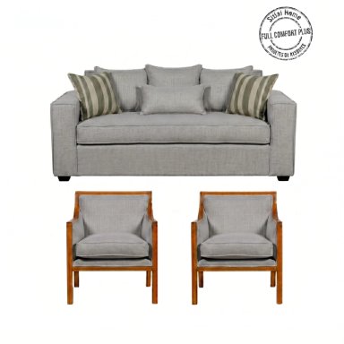 LIVING EUROPA 311 GRIS SOFA 3 CUERPOS CON RESORTES + 2 SITIALES DE MADERA - 2